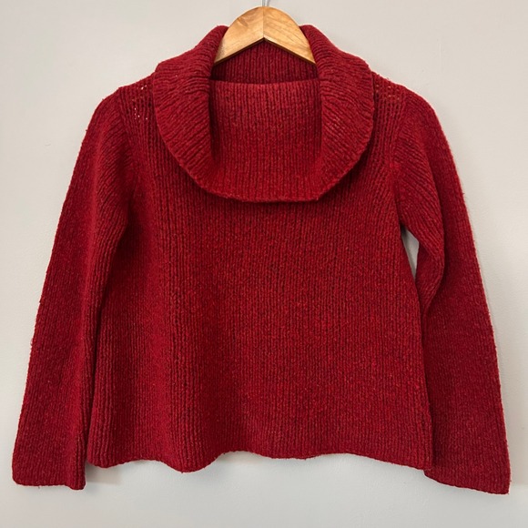 Eileen Fisher Sweaters - Eileen Fisher Sweater Womens PS Red Wool Blend Ribbed Cowl Neck Pullover